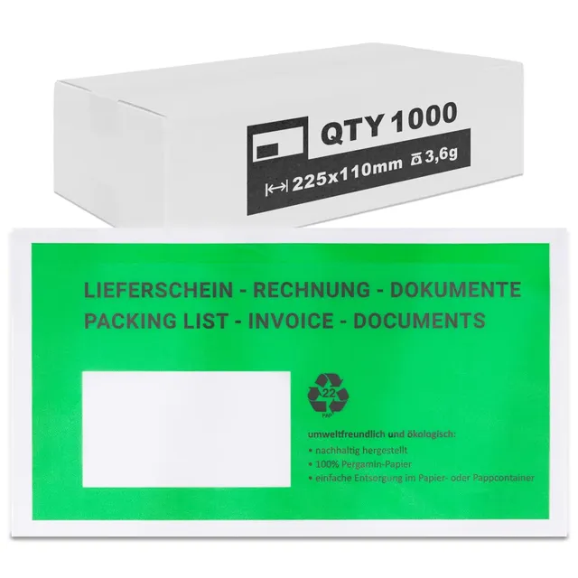 verpacking-lieferscheintaschen-pergamin-gr-n-dl-225x110-1000-st-ck image 1