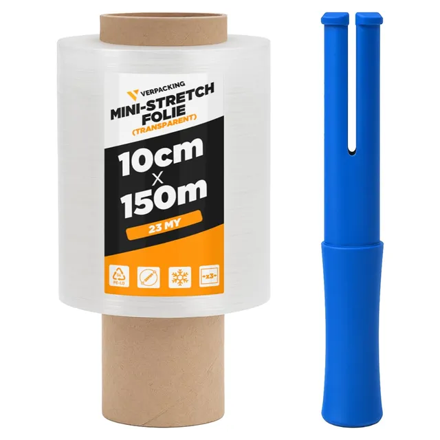 verpacking-stretchfolie-mini-100mm-150m-6-rollen-mit-abroller image 1